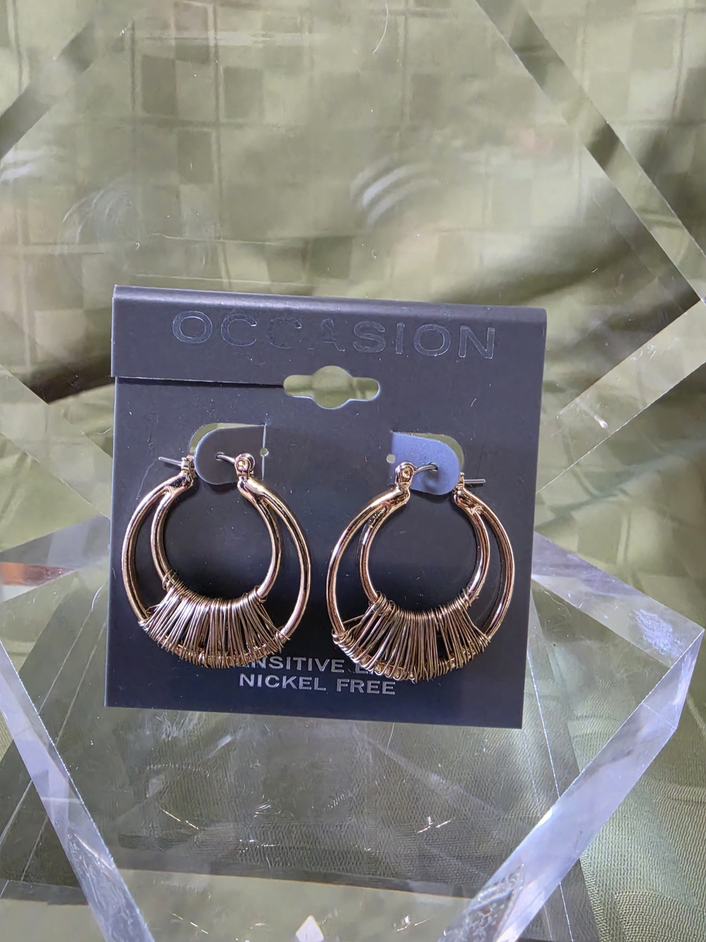 #1112 Occasion Rose Gold Hoop Earrings with Thread Fringe
